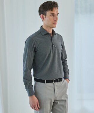 GOTAIRIKU あのBIZポロが 長袖に【仕事で着られる】キレイめ 鹿の子 ビズポロシャツ_ロング ライトグレー系