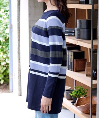 Tiaclasse L 【洗える】マルチボーダーニットチュニック ネイビー