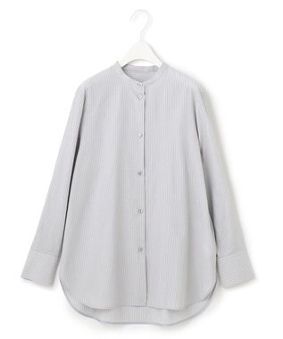 ICB 【洗える】CRySiタイプライター ボウタイ付きバンドカラーシャツ ライトグレー系柄