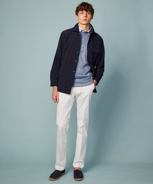 JOSEPH ABBOUD 【清涼・軽量・夏の軽羽織】クールサッカー ライトシャツ アウター ネイビー系