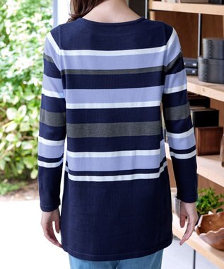 Tiaclasse L 【洗える】マルチボーダーニットチュニック ネイビー