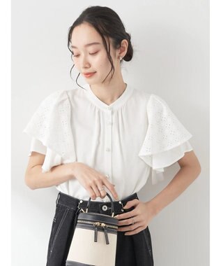 earth music&ecology レースラッフルブラウス Off White