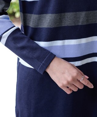 Tiaclasse L 【洗える】マルチボーダーニットチュニック ネイビー