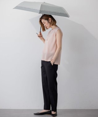 23区 【晴雨兼用/UVカット】ボーダーチェーン柄 折り畳み傘 ライトグレー系