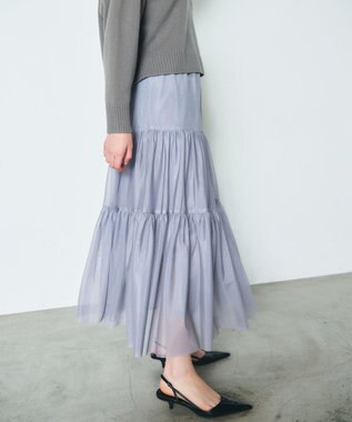 GRACE CONTINENTAL チュールティアードスカート グレー