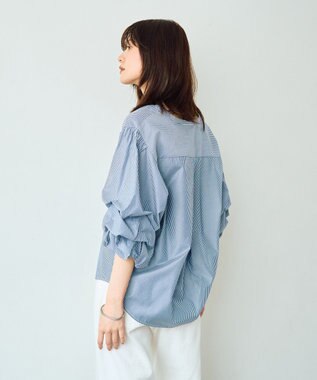 YECCA VECCA タックスリーブスキッパーブラウス Stripe Navy