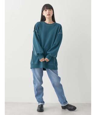 earth music&ecology 配色ルーズスウェット Green