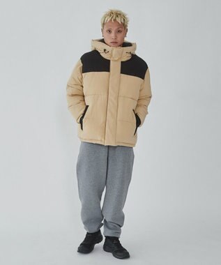 WEGO カラーブロックパテッドフードブルゾン ベージュ