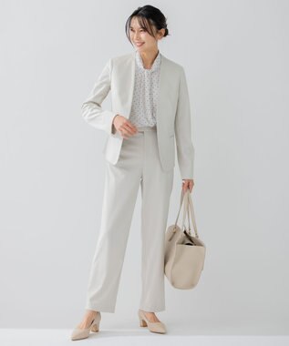 23区 L 【洗える】トライアングルプリント ネックデザイン ブラウス ベージュプリント