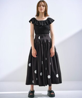 組曲 【組曲×setsuko sagittaire】カーヴィフレアスカート ブラック×ドット系5