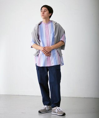 J.PRESS YORK STREET 【UNISEX】マルチストライプバンドカラー シャツ レッド系7