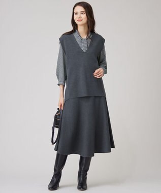 自由区 【セットアップ対応・洗える】ウールミラノニット スカート チャコール