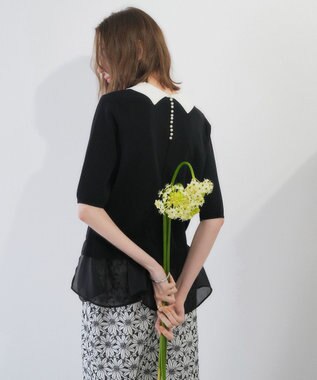 YECCA VECCA 2way襟付きフリルレイヤードニット Black