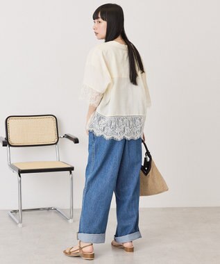 AMERICAN HOLIC レース切り替え半袖シャツ Ivory