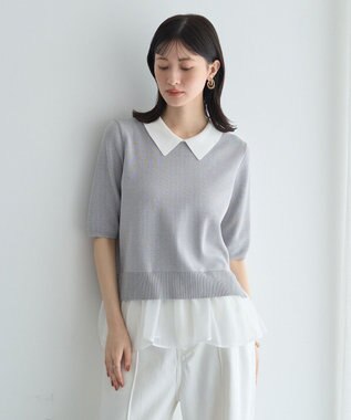 YECCA VECCA 2way襟付きフリルレイヤードニット Gray Mixture