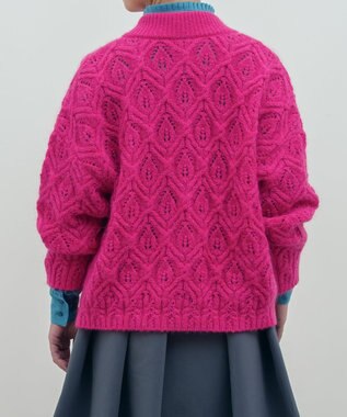 muuc 〈うっとり柔らか上質な極細繊維〉〈キッドモヘア×ウール×アルパカ×シルク〉リーフ模様編み カーディガン ピンク