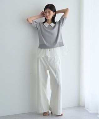 YECCA VECCA 2way襟付きフリルレイヤードニット Gray Mixture