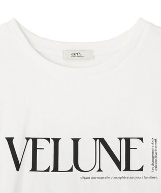 earth music&ecology 裾レースロゴプリントTシャツ Off White