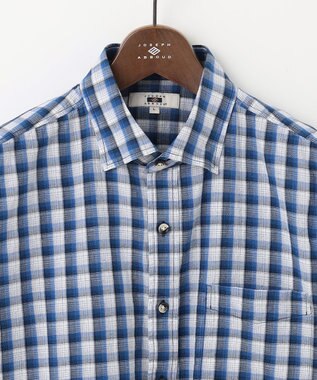 JOSEPH ABBOUD 【サスティナブル】リヨセルリネンチェック 半袖シャツ ブルー系3