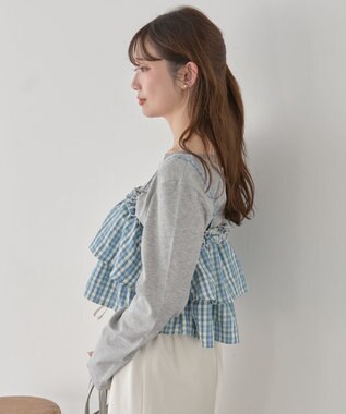 earth music&ecology 【予約】アソートチェックティアードビスチェ チェックサックス