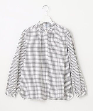 J.PRESS LADIES 【洗える】 セルロースチェック バンドカラー ブラウス ブラック系3