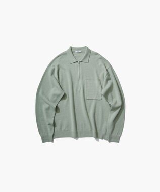 ATON LINEN WOOL BRUSHED | ジップアップポロセーター - UNISEX GREEN