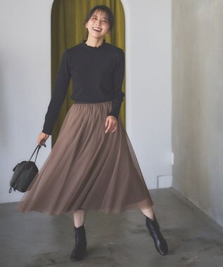ANY 【ウエストゴム】チュールフレアースカート モカ