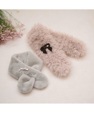 TOCCA 【ブローチ取り外し可】BOW RIBBON FURTIPPET ティペット ライトグレー系