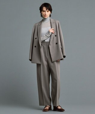 uncrave 【防しわ・UVカット・洗濯機洗い可】バルキーツイル ワイドパンツ(サスペンダー付き)（uncrave STANDARD） カーキグレー