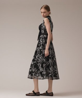 GRACE CONTINENTAL フラワー刺繍ボウタイドレス ブラック