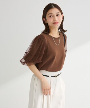 Green Parks チュールボリュームスリーブニットプルオーバー Mocha