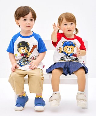 MIKI HOUSE HOT BISCUITS 【家族でおそろい】【80-120cm】ベースボールデザイン ラグラン半袖Tシャツ 赤