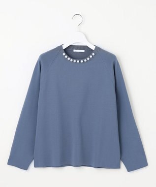 自由区 L 【洗える】パールディティールプルオーバー ニット ブルー