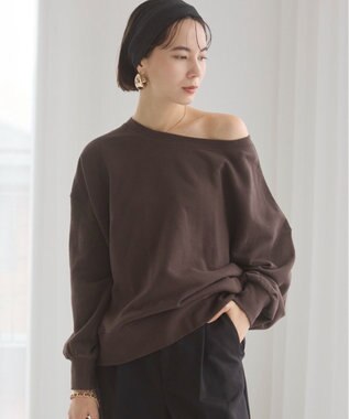 WEGO 【ANGIE VINTAGE/SETUP対応アイテム】オフショルダー裏毛スウェット ダークブラウン