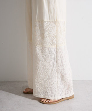 Green Parks 裾レースドッキングパンツ Off White