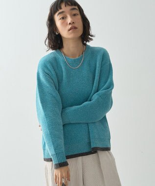 AMERICAN HOLIC バイカラーニットプルオーバー Sax