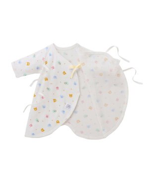 MIKI HOUSE HOT BISCUITS 【50-60cm】 フライス素材の総柄コンビ肌着 マルチカラー