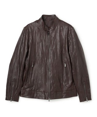 JOSEPH HOMME 【洗い加工】シュリンクエアレザー 　シングルライダースジャケット ダークブラウン系