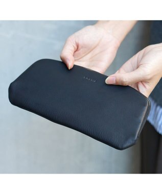 FOLNA RD ソフトレザーロング 天溝がま口 財布 ブラック