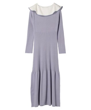 earth music&ecology パイピングフレアカラーニットワンピース Grayish Blue