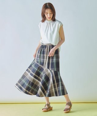 ANY 【洗濯機可能/ウエストゴム】ビックチェックマーメイドスカート ネイビーベースチェック