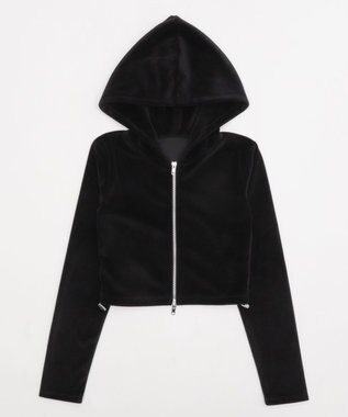 WEGO ベロアショートZIPパーカー ブラック