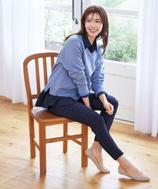 Tiaclasse 【洗える】フレアシャツチュニックブラウス ネイビー