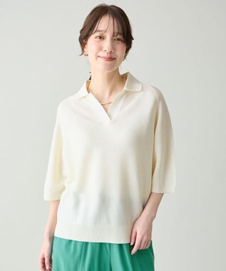 ANY L アクリルガーターポロ衿ニット