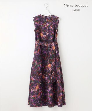 自由区 【カトリエムブーケ】フラワープリントフレアワンピース ボルドー系