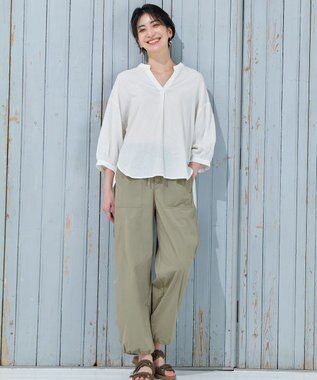 ANY L 【手洗い可能】ヨーロピアンリネンスキッパーネックブラウス オフ