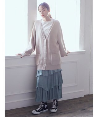 earth music&ecology アンチピリング畦Ｖネックカーディガン Light Beige