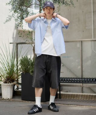WEGO クロップドSSサッカーストライプシャツ サックス