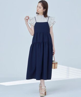 組曲 【WEB限定】クレープストレッチ ティアードキャミワンピース ネイビー系