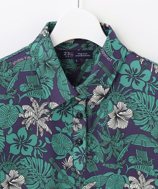23区GOLF 【WOMEN】【吸水速乾/UVケア】STUDIO FIGLIO アロハ総柄 半袖 ポロシャツ パイングリーン系5